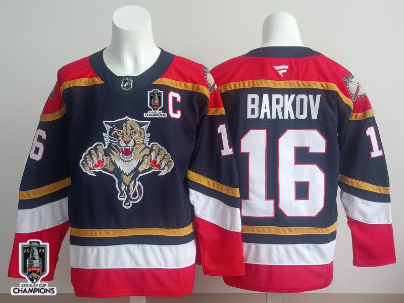 Men 2025 Florida Panthers #16 Barkov Blue Fanatics Home Premium NHL Jersey style 2